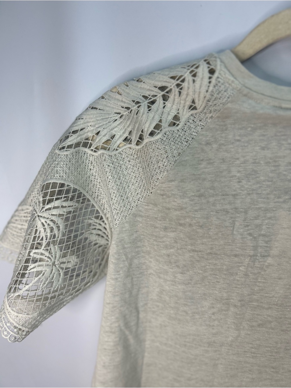 Chico's Cream Crochet-Sleeve V-Neck Tee - Picture 8 of 12